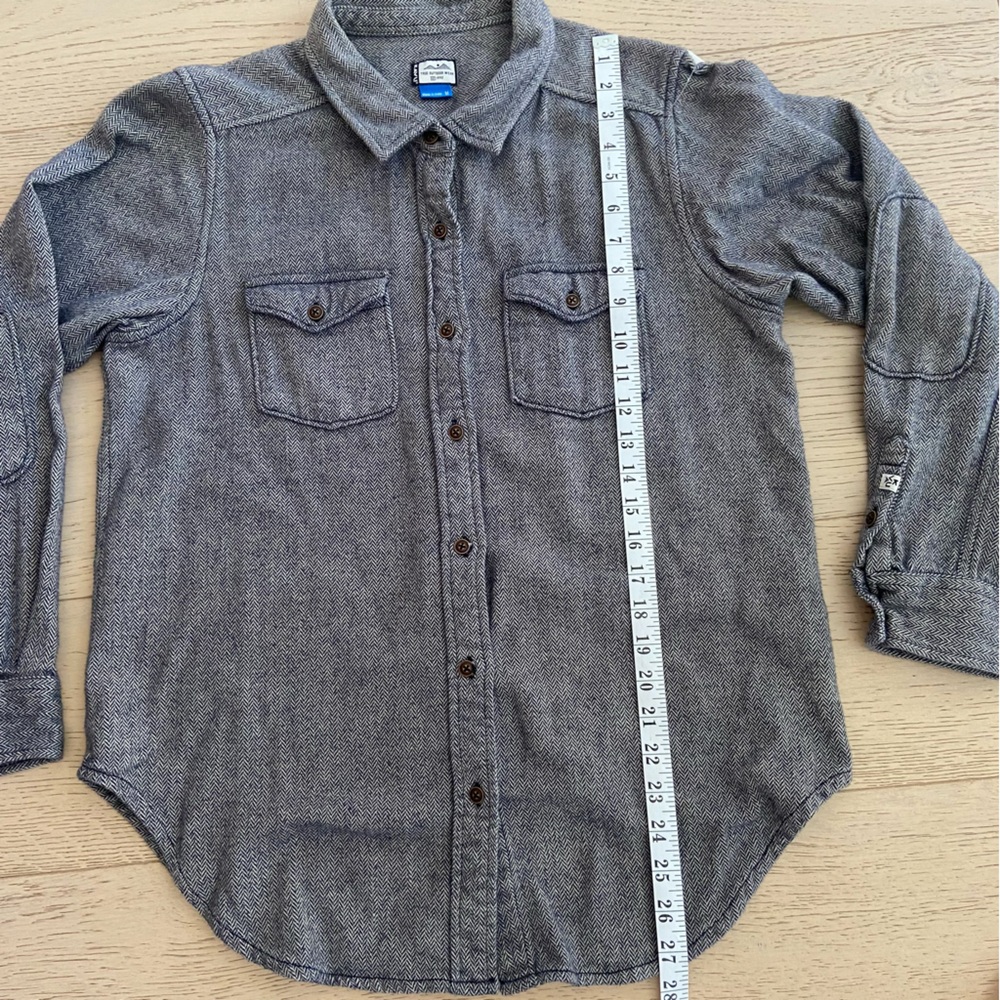 Kavu Women’s Medium Gray Long Sleeve Flannel Shirt Elbow Patches Pockets Hiking - Picture 9 of 9